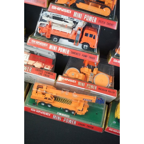 1233 - 13 boxed/cased Shinsei Mini Powers diecast construction & fire engine models to include Mechanical T... 