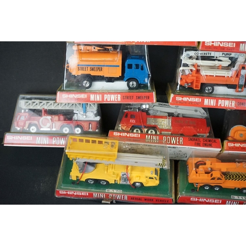 1233 - 13 boxed/cased Shinsei Mini Powers diecast construction & fire engine models to include Mechanical T... 