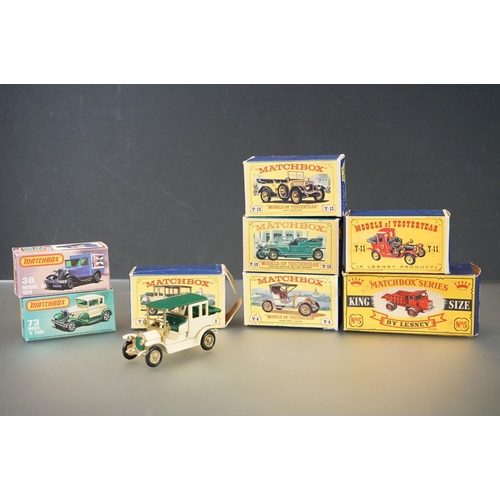 1237 - Eight boxed Matchbox diecast models to include King Size No 5 Foden Truck in yellow, 73 Model A Ford... 