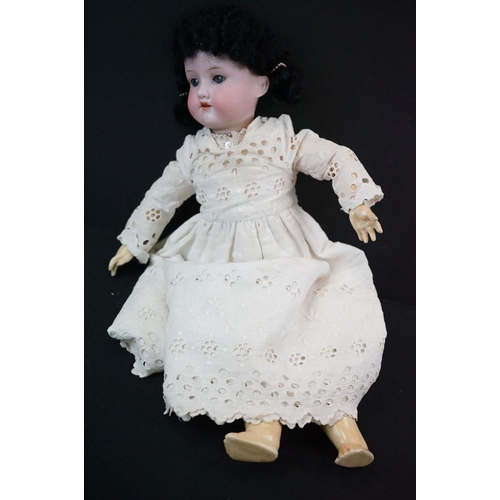 195 - Three early 20th C Armand Marseille bisque headed dolls to include 1 x with sleeping brown glass eye... 