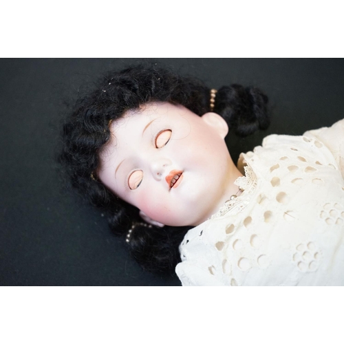 195 - Three early 20th C Armand Marseille bisque headed dolls to include 1 x with sleeping brown glass eye... 