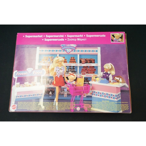 217 - Six boxed Mattel Barbie accessories to include Shelly & Tommy Power Wheels, Supermarket, Fashion Buf... 