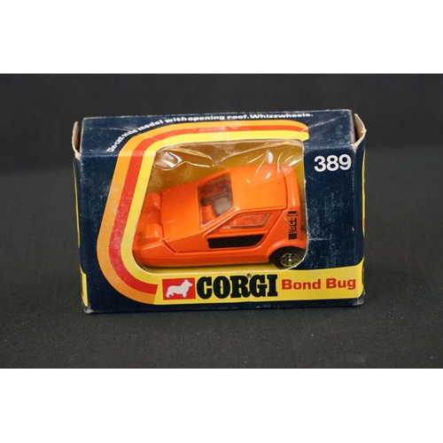 1259 - Three boxed Corgi diecast models to include 312 Marcos Mantis Whizzwheels in dark red, 389 Bond Bug ... 