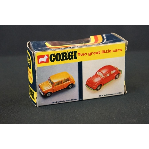 1259 - Three boxed Corgi diecast models to include 312 Marcos Mantis Whizzwheels in dark red, 389 Bond Bug ... 