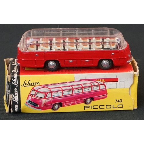 1290 - Boxed Schuco Piccolo 740 Mercedes Bus diecast model in red plus 6 x unboxed Schuco Piccolo diecast m... 