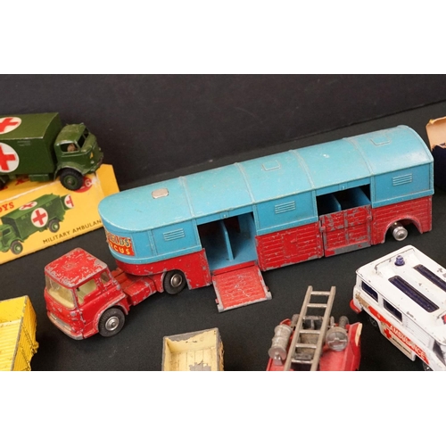 1293 - 15 play worn diecast models to include boxed Dinky 626 (poor box), Corgi, Budgie, etc