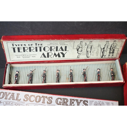 1393 - Four boxed Britains metal figure sets to include No 1537 Territorial Army Marching Slope Arms, No 19... 