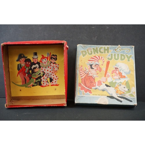 393 - Boxed Peter Pan Series Punch & Judy tinplate game, includes moveable Punch & Judy house within a tin... 