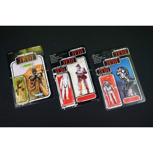 400 - Star Wars - Three original Return of the Jedi figures with backing cards and bubble, all opened, to ... 