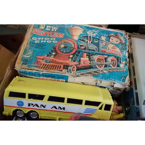 308 - Quantity of mixed vintage toys & games to include boxed Ideal Tip It, boxed Battery Operated Western... 