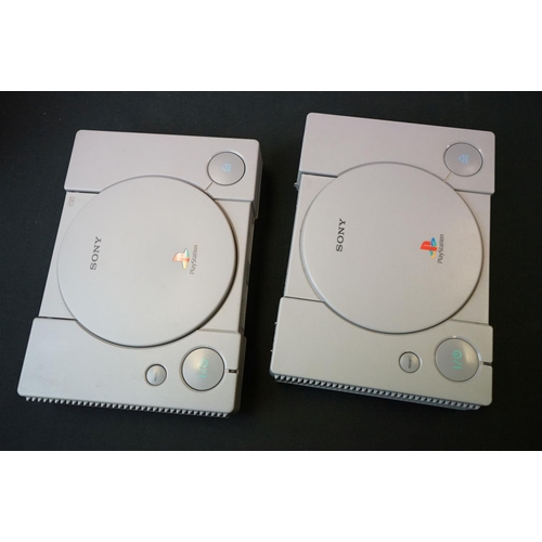 347 - Retro gaming - Two Sony Playstation One PS1 consoles with 2 PS1 controllers, an unofficial controlle... 