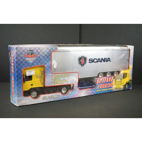 350 - 4 Boxed Radio control vehicles to include Humblebee Helicopter, Trucking Kids Scania Truck, Impact I... 