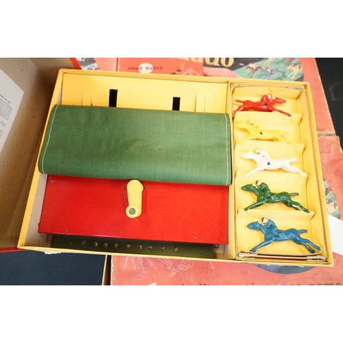 357 - Seven Boxed Chad Valley Escalado horse racing games with metal horses, together with 6 spare metal h... 