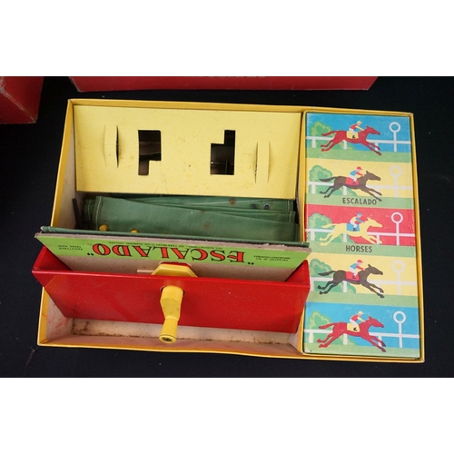 357 - Seven Boxed Chad Valley Escalado horse racing games with metal horses, together with 6 spare metal h... 