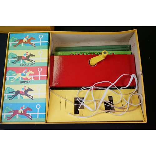 357 - Seven Boxed Chad Valley Escalado horse racing games with metal horses, together with 6 spare metal h... 