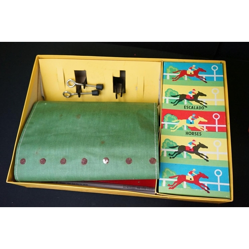 357 - Seven Boxed Chad Valley Escalado horse racing games with metal horses, together with 6 spare metal h... 