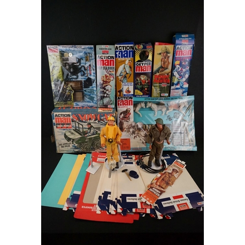 374 - Action Man - Five original figures with various reproduction boxes, plus a boxed AM Palitoy Task For... 