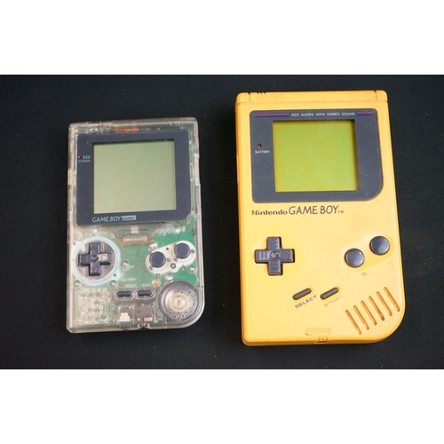 378A - Retro gaming - Two Nintendo Game Boy consoles in cases (including a transparent Game Boy pocket cons... 