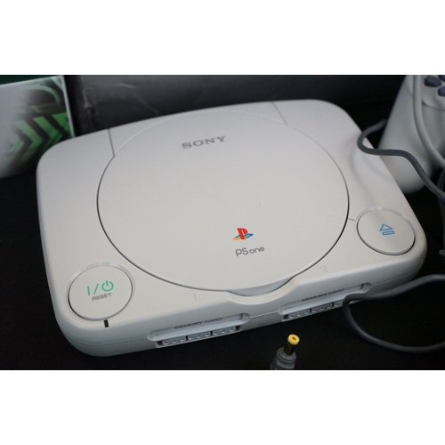 379A - Boxed Sony Playstation One PS1 with original controller & cased Crash Bash, a cased Nintendo DS Mari... 