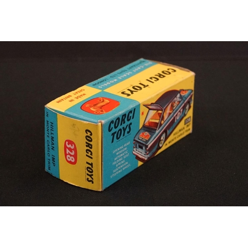 1305 - Boxed Corgi 328 Hillman Imp in Monte Carlo Trim diecast model in metallic blue, race number 107, die... 