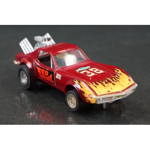 1312 - Boxed Exin Scalextric 4050 Chevrolet Corvette Dragster slot car in dark red, vg with vg box