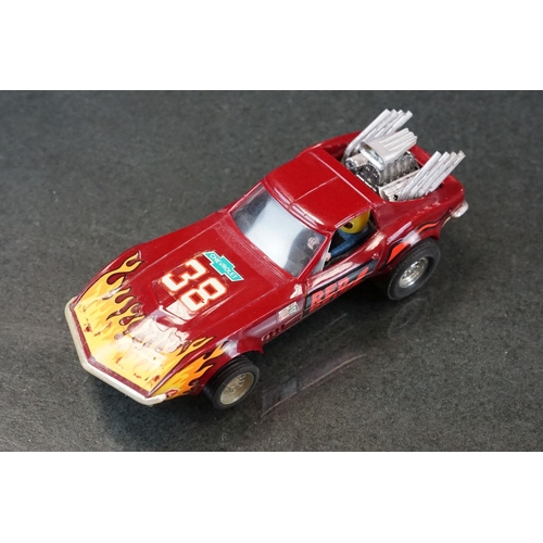 1312 - Boxed Exin Scalextric 4050 Chevrolet Corvette Dragster slot car in dark red, vg with vg box