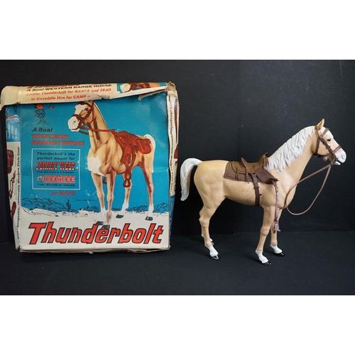 322 - Wild West - Boxed Marx Thunderbolt figure & 2 x Johnny West figures with a quantity of accessories a... 