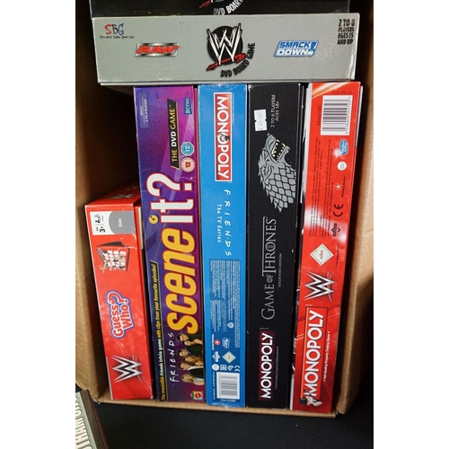 327 - Nine boxed board games to include 3 x Hasbro Monopoly sets (WWE, Game Of Thrones Collectors Edition ... 