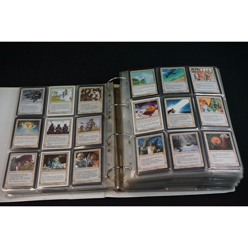 358 - Magic The Gathering - Large collection of cards in folder plus loose cards, 28 ruby red gaming stone... 