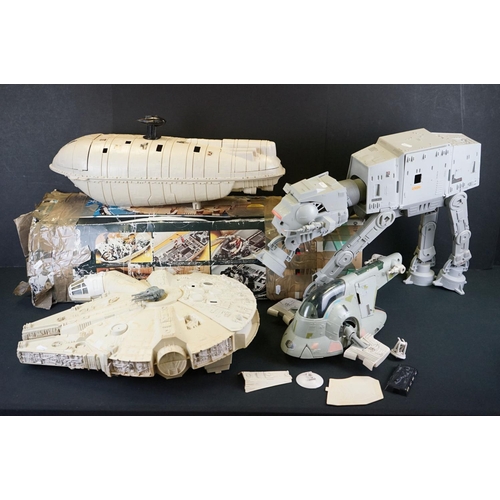 364 - Star Wars - Four original vehicles to include AT-AT, Slave I, Millennium Falcon & boxed Rebel Transp... 