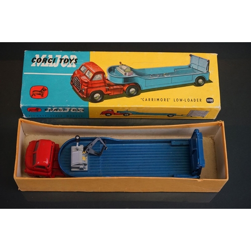 1004 - Boxed Corgi Major 1100 Carrimore Low Loader diecast model with red cab and blue trailer, diecast vg ... 