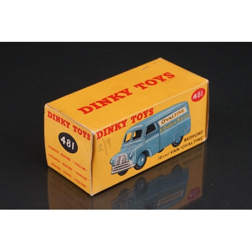 1007 - Boxed Dinky 481 Bedford 10 cwt Van Ovaltine diecast model with blue hubs, decals & diecast vg, box v... 