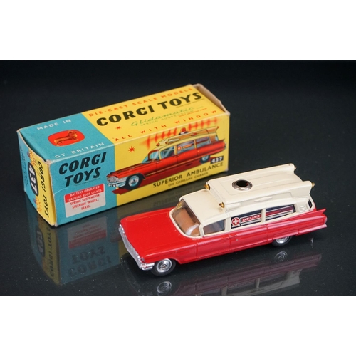 1013 - Four boxed Corgi diecast models to include 437 Superior Ambulance on Cadillac chassis (missing light... 