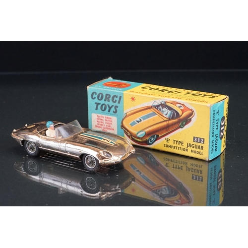 1019 - Three boxed Corgi diecast models to include 324 Marcos 1800 GT with Volvo engine in white, 312 E Typ... 