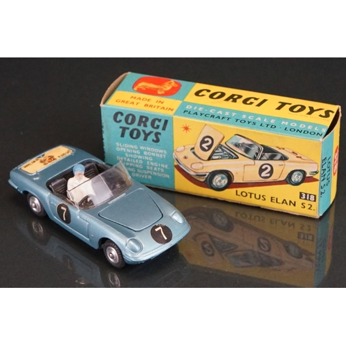 1019 - Three boxed Corgi diecast models to include 324 Marcos 1800 GT with Volvo engine in white, 312 E Typ... 