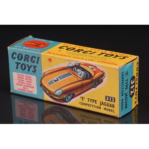 1019 - Three boxed Corgi diecast models to include 324 Marcos 1800 GT with Volvo engine in white, 312 E Typ... 