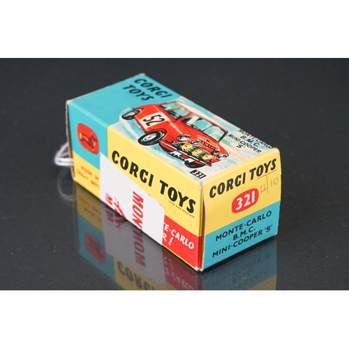 1020 - Boxed Corgi 321 Monte Carlo BMC Mini Cooper S diecast model in red, white roof with autographs, orig... 