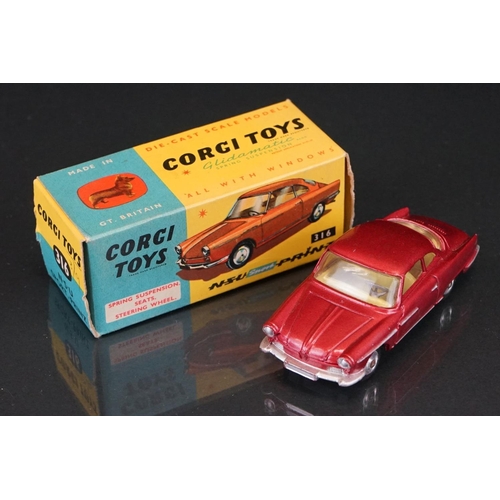 1026 - Two boxed Corgi diecast models to include 316 NSU Sport Prinz in deep metallic cerise and 251 Hillma... 