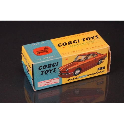 1026 - Two boxed Corgi diecast models to include 316 NSU Sport Prinz in deep metallic cerise and 251 Hillma... 