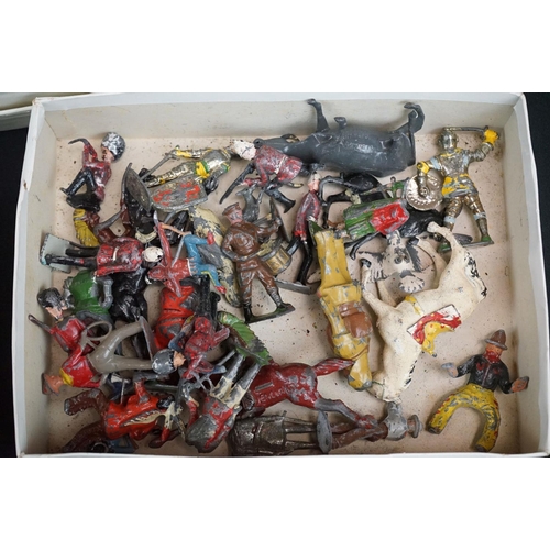 1374 - Collection of Mid 20th C play worn metal figures, mainly farm animals and accessories, to include Br... 