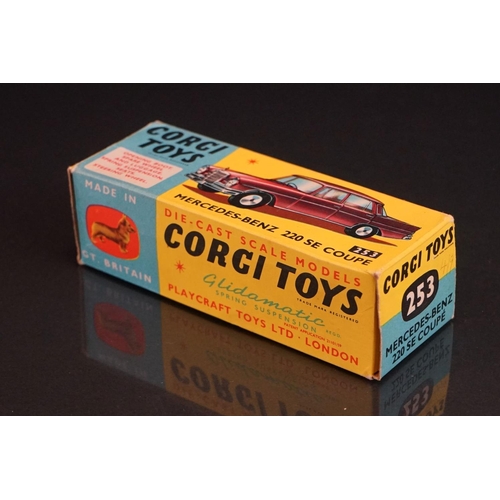 1035 - Three boxed Corgi diecast models to include 253 Mercedes Benz 220 SE Coupe in metallic maroon, 218 A... 