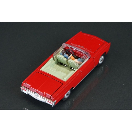 1036 - Boxed Corgi 246 Chrysler Imperial diecast model in red, green interior, with both figures and golf c... 