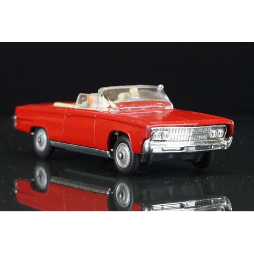 1036 - Boxed Corgi 246 Chrysler Imperial diecast model in red, green interior, with both figures and golf c... 