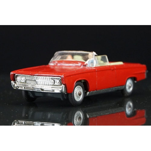 1036 - Boxed Corgi 246 Chrysler Imperial diecast model in red, green interior, with both figures and golf c... 