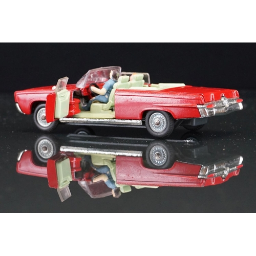 1036 - Boxed Corgi 246 Chrysler Imperial diecast model in red, green interior, with both figures and golf c... 