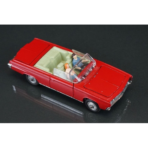 1036 - Boxed Corgi 246 Chrysler Imperial diecast model in red, green interior, with both figures and golf c... 