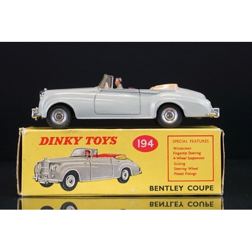 1042 - Two boxed Dinky diecast models to include 194 Bentley Coupe in grey with maroon interior, with drive... 