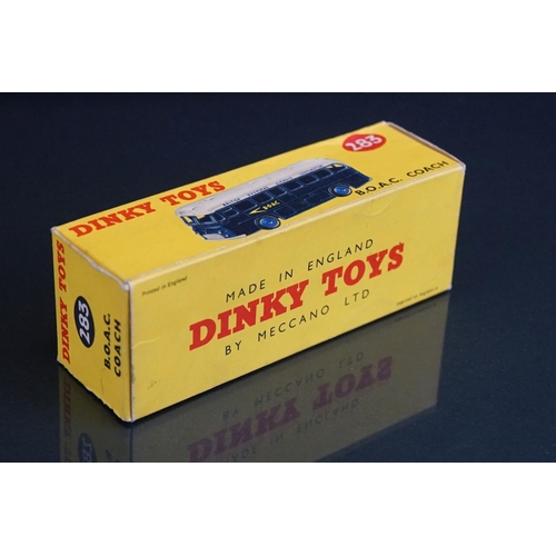 1043 - Boxed Dinky 283 BOAC Coach diecast model, decals excellent, light blue hubs, minor paint chips but d... 