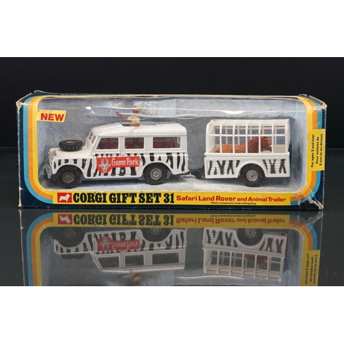 1061 - Three boxed Corgi diecast models to include Gift Set 31 Safari Land Rover and Animal Trailer with li... 