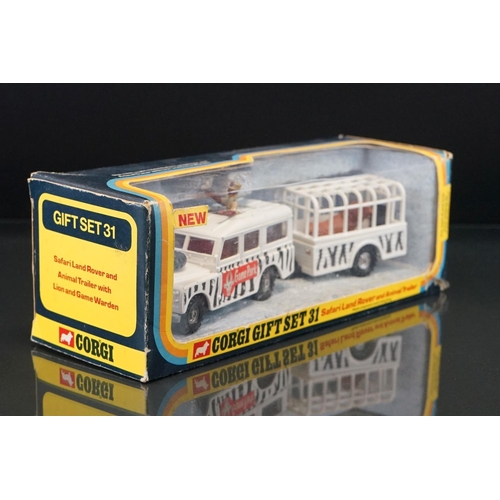 1061 - Three boxed Corgi diecast models to include Gift Set 31 Safari Land Rover and Animal Trailer with li... 